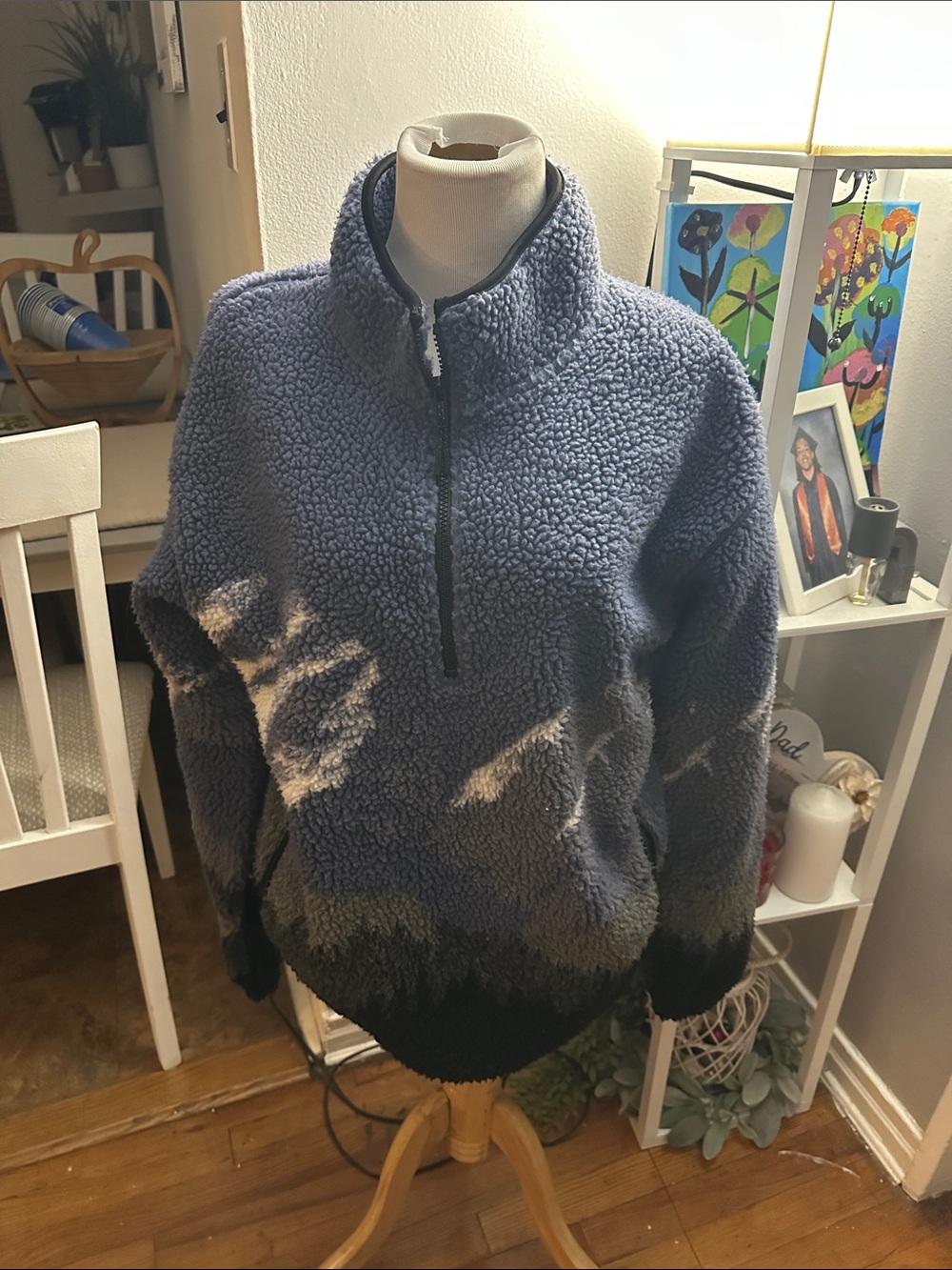 Primark Men's Plush Crewneck Sherpa Sweater - Blue, Black, White